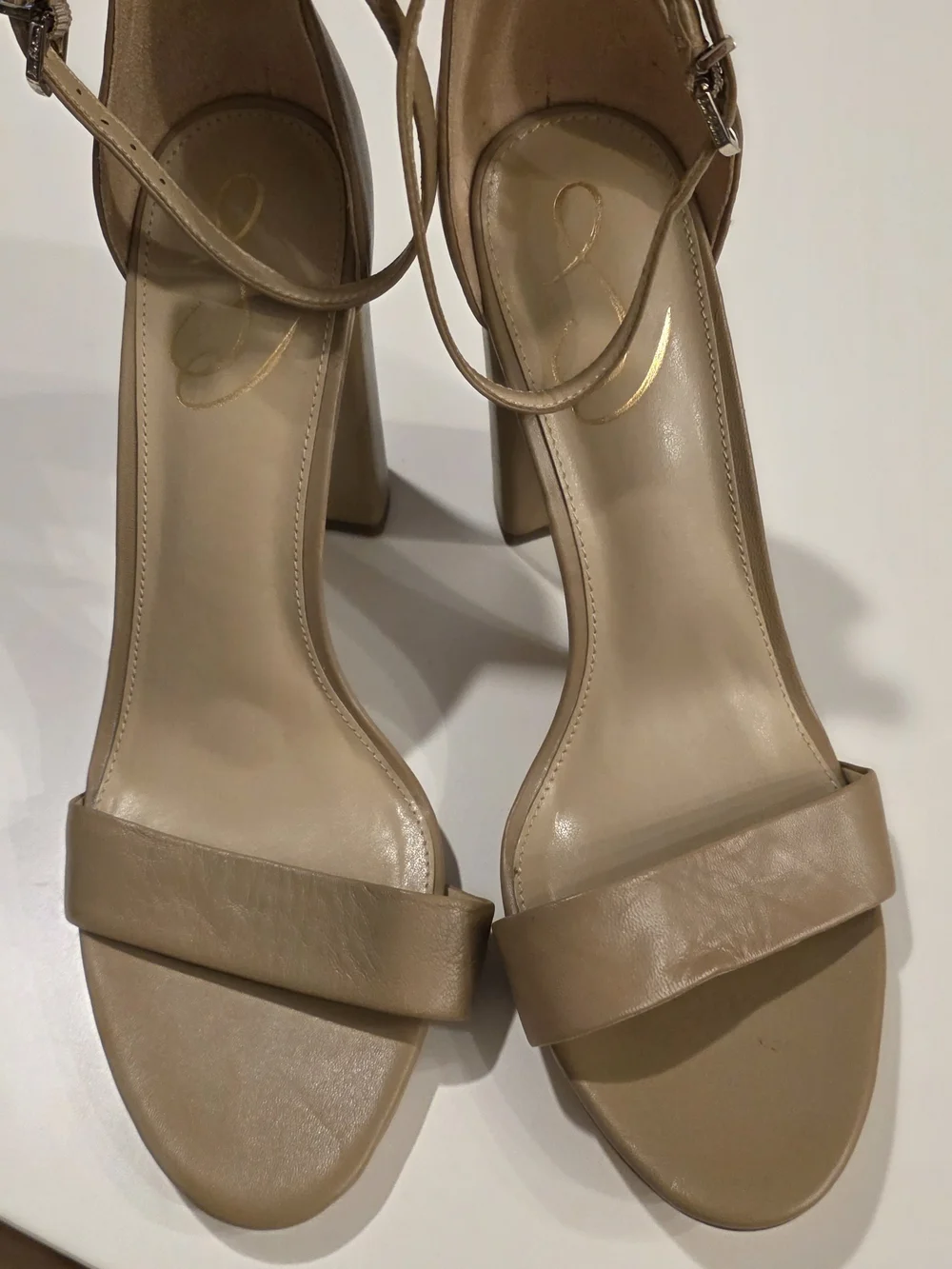 Sam Edelman Taupe Ankle-Strap Block Heel Sandals
